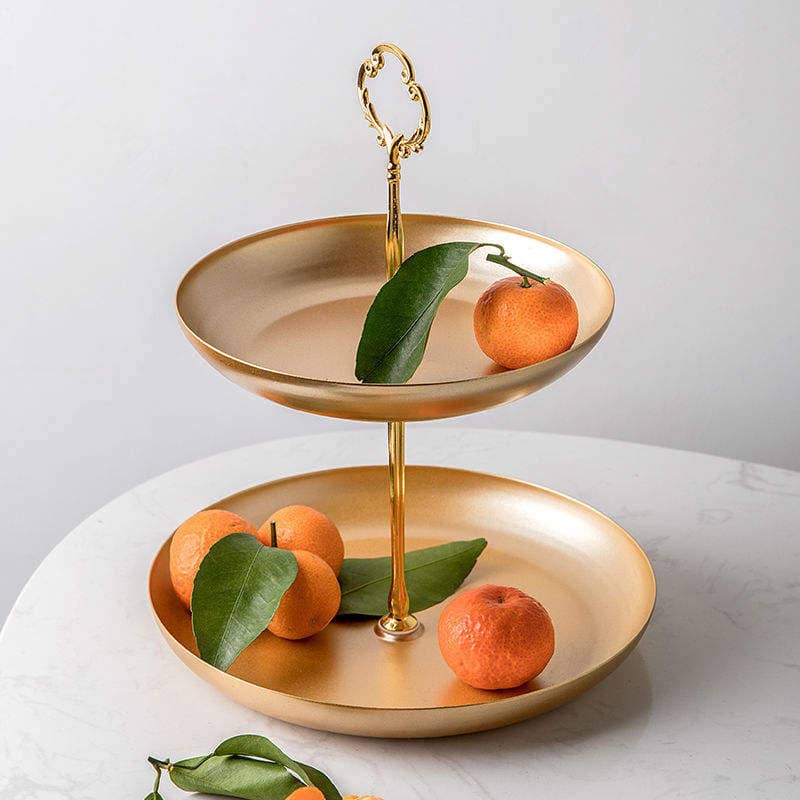 Factory Wholesale 2 Tiers Metal Gold Living Room Desert Food Serving Tray