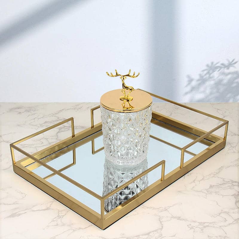 Gold Iron Glass Perfume Mirror Tray for Home Decoration Display