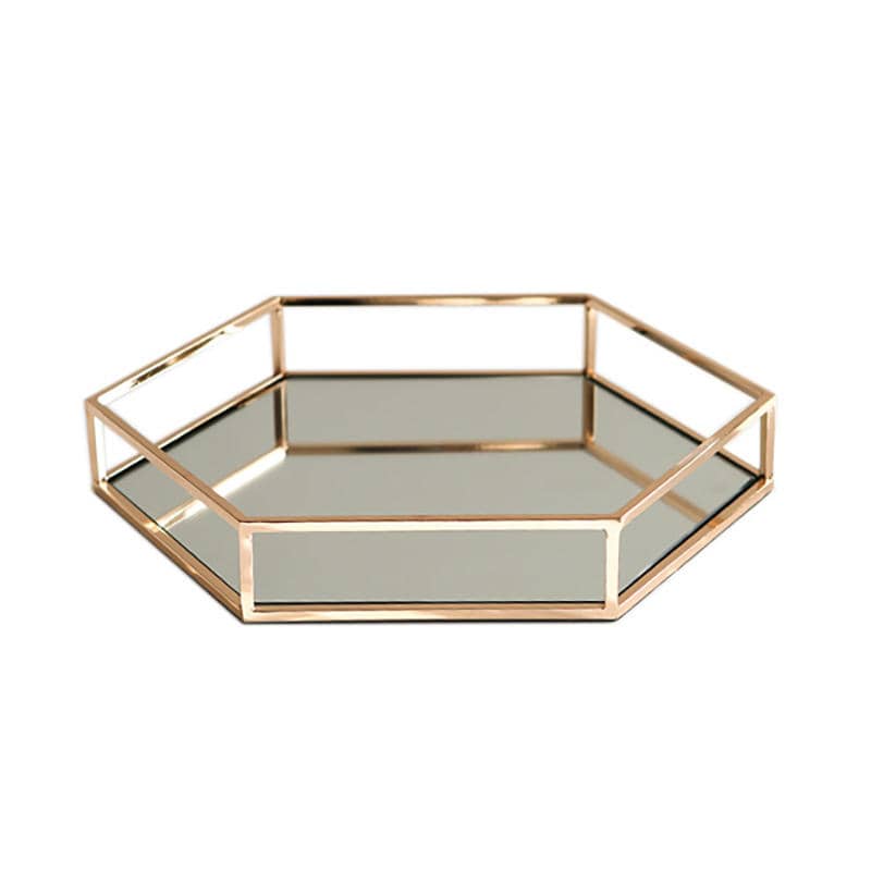 2022 Luxury Gold Metal Glass Hexagon Vanity Home Decorative Mirror Tray