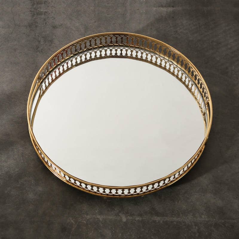 Home Decor Metal Glass Gold Mirror Cosmetic Display Tray for Bathroom