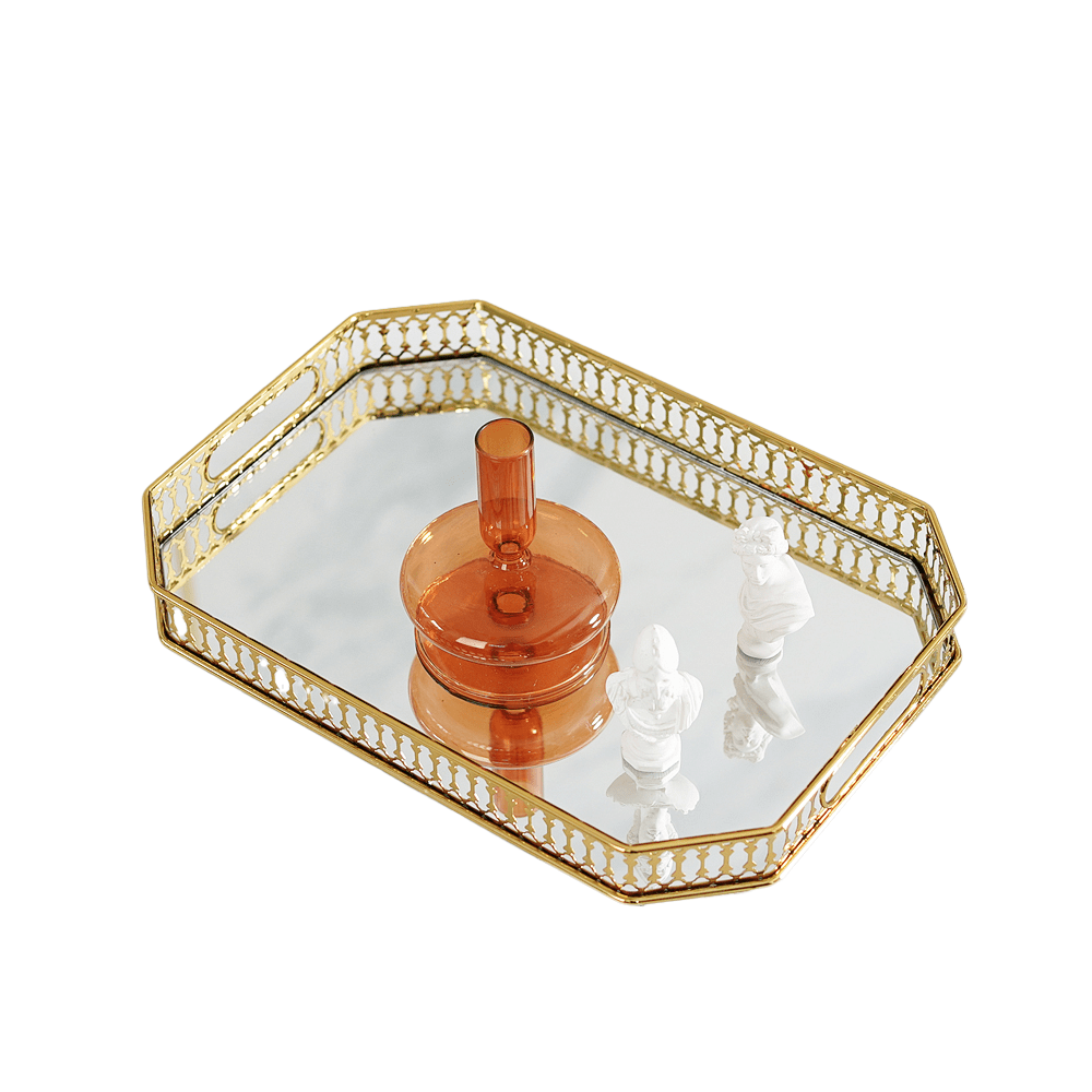 Custom High Quality Modern Home Decor Gold Metal Perfume Mirror Tray