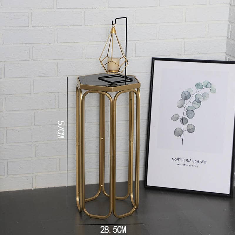 Set of 2 Indoor Flower Vase Storage Display Metal Shelf with Glass Top