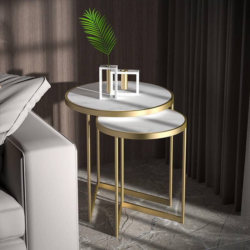 Living Room Sofa Metal Side Table, Modern Marble Top Coffee Table Set