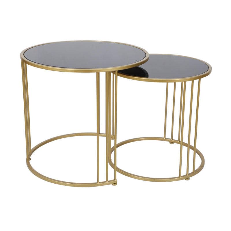 Set of 2 Modern Nested Glass Coffee Table with Metal Base, for Living Room
