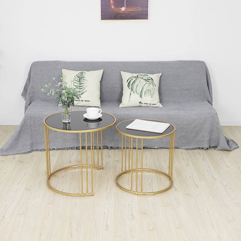 Set of 2 Modern Nested Glass Coffee Table with Metal Base, for Living Room