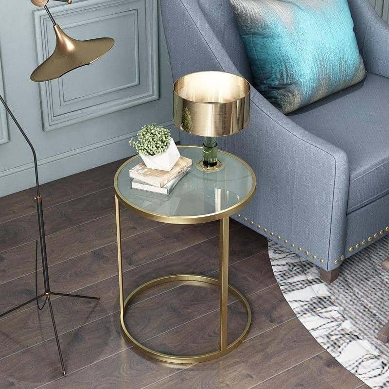 Simple Modern Living Room Sofa Glass Round Coffee Table, Side Table