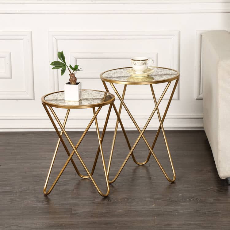 Luxury Faux Marble Top Round Coffee Table for Home, with Gold Metal Foot