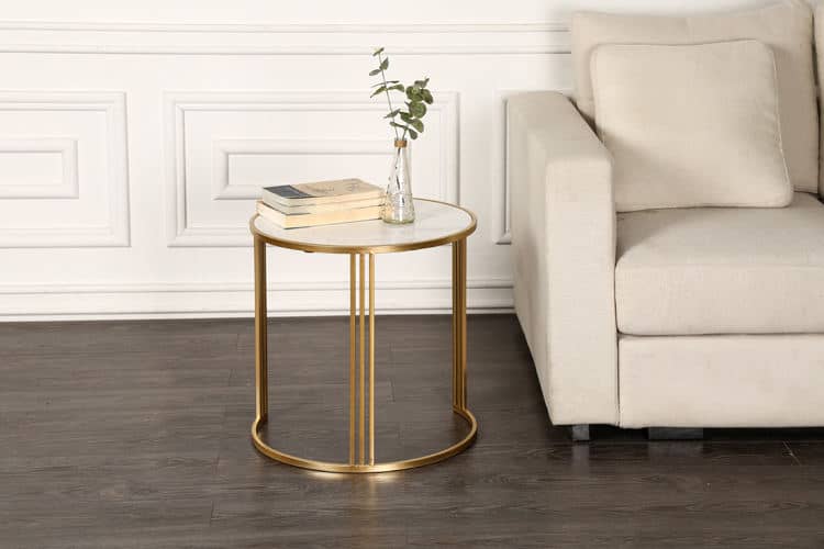 C-Shaped Nordic Style Modern Marble Round Coffee Table set with Metal Base