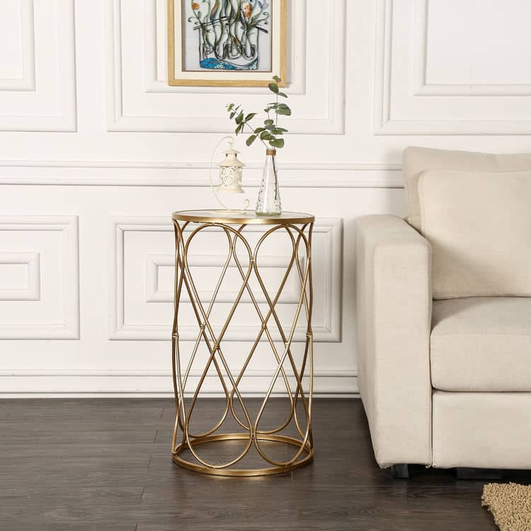 OEM Accepted Modern Gold Metal Round Side Coffee Table with Marble Top