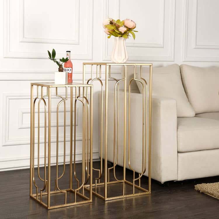 Set of 2 Modern Designed Golden Metal Side Coffee Table for Living Room