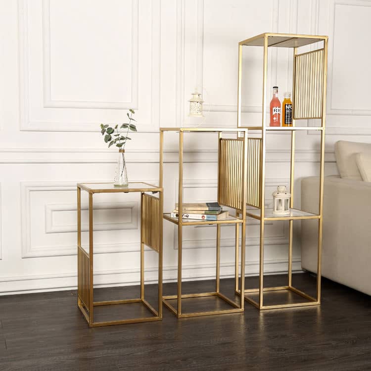 Golden End Table with Tempered Glass Top, Metal Frame Coffee Table Set