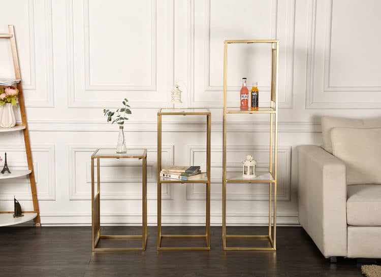 Golden End Table with Tempered Glass Top, Metal Frame Coffee Table Set