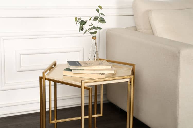 Nordic Style Modern Coffee Table with Metal Gold Frame, for Living Room
