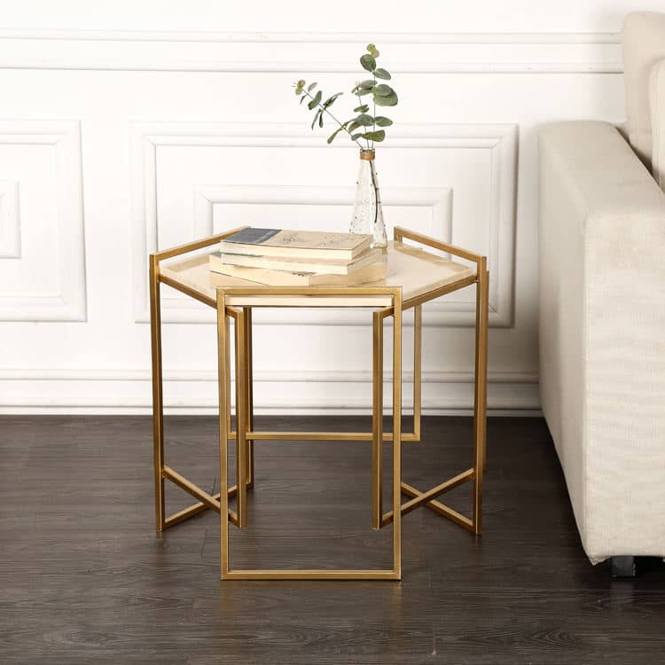 Nordic Style Modern Coffee Table with Metal Gold Frame, for Living Room