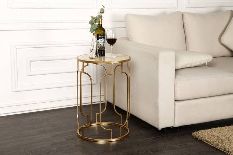 Set of 2 Golden Frame Circular and Marble Top Living Room Round Coffee Tables