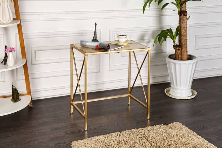 Living Room Rectangle Metal Base Gold Side Coffee Tables with Marble Top