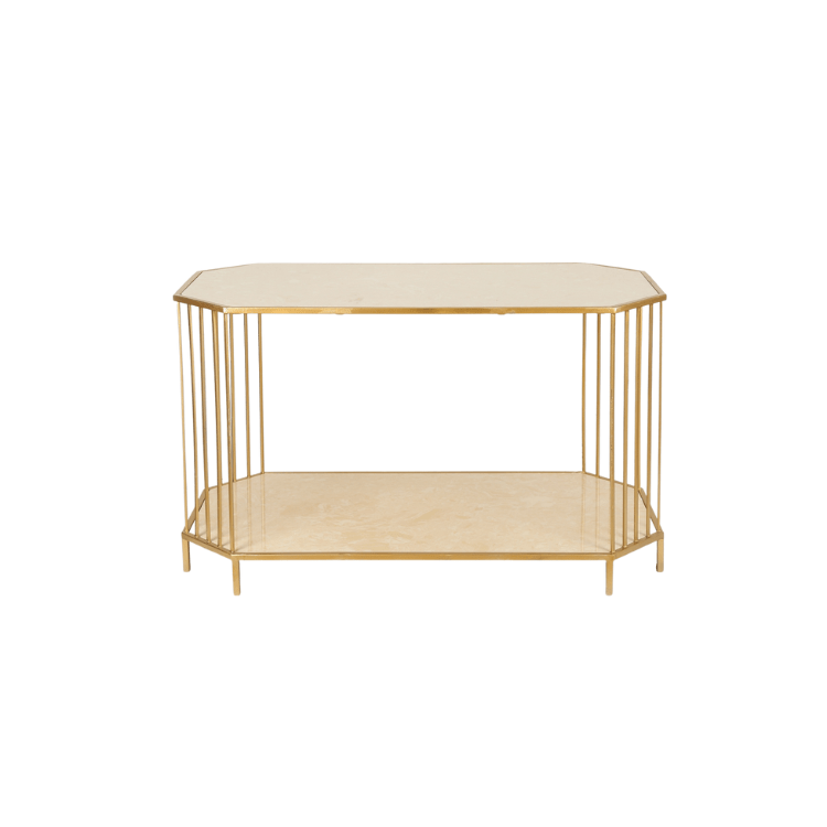 Modern Faux Marble Side Coffee Table with Gold Metal Frame for Living Room