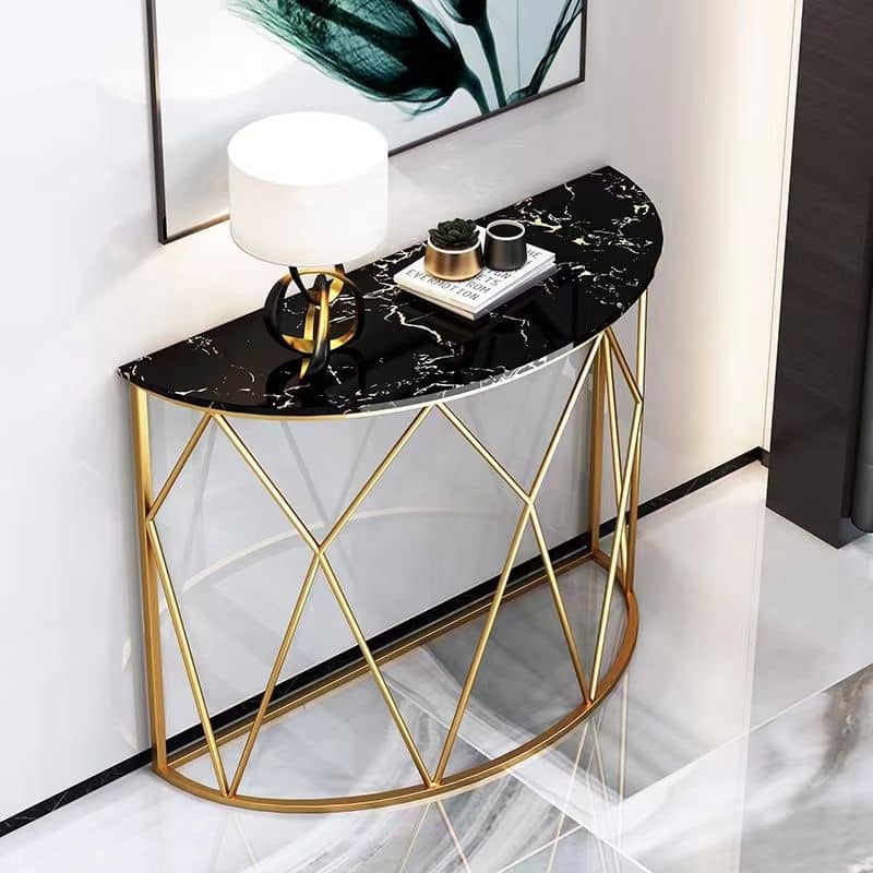 Wholesale Luxury Black Marble with Gold Frame Console Table for Entryway