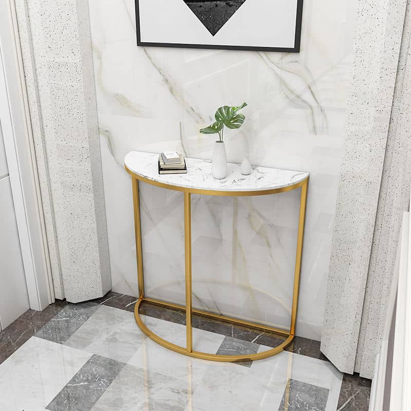 Gold Metal Frame Modern Marble Top Half Round Console Table for Entryway