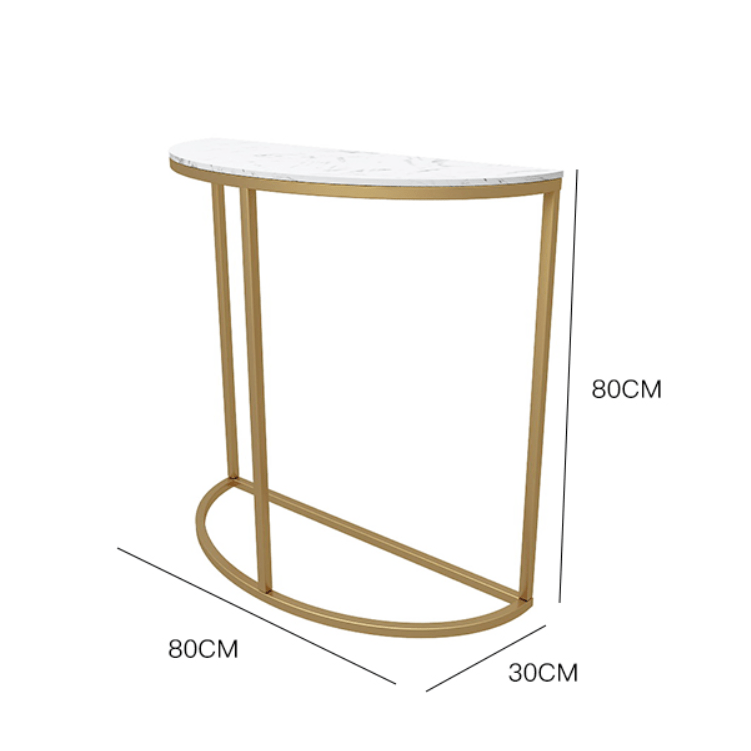 Gold Metal Frame Modern Marble Top Half Round Console Table for Entryway