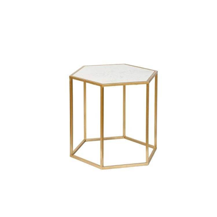 Modern Luxury Hexagon Metal Side Tables with Marble Top for Living Room
