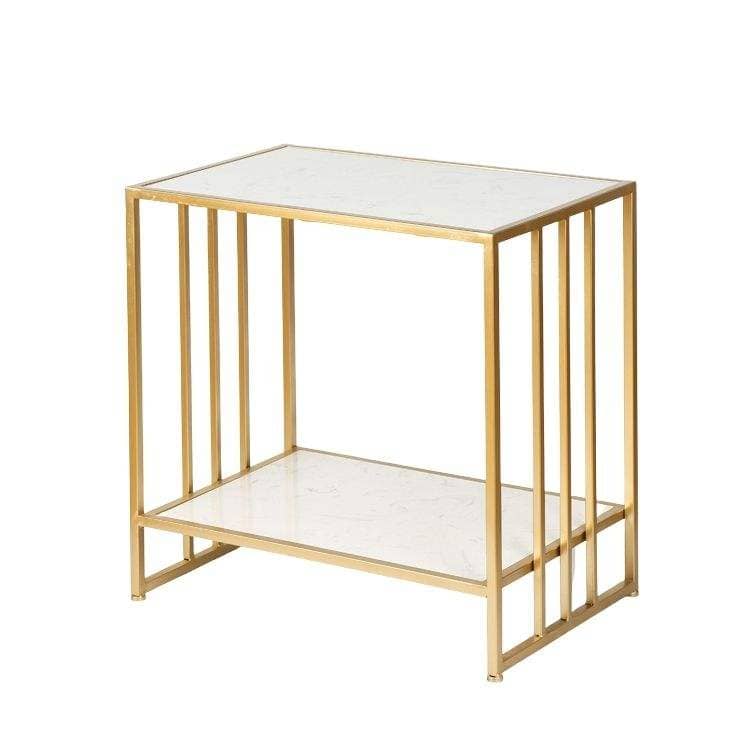 Faux Marble Top Luxury Gold Side Table with Storage Shelf for Living Room