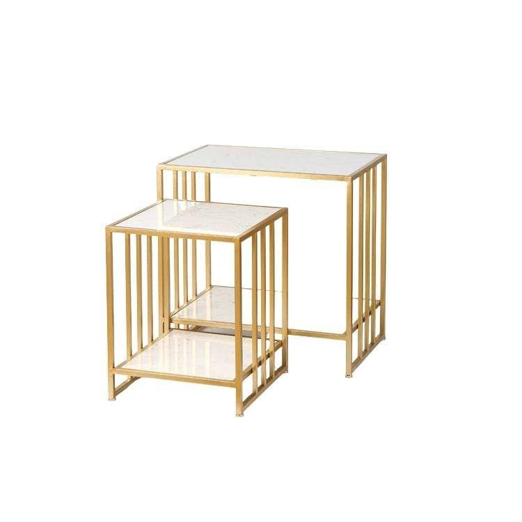 Faux Marble Top Luxury Gold Side Table with Storage Shelf for Living Room
