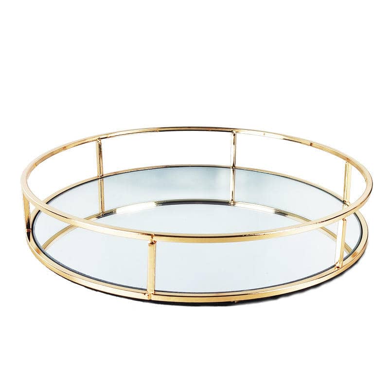 Factory Wholesale European Design Round Mirror Serving Tray With Handles