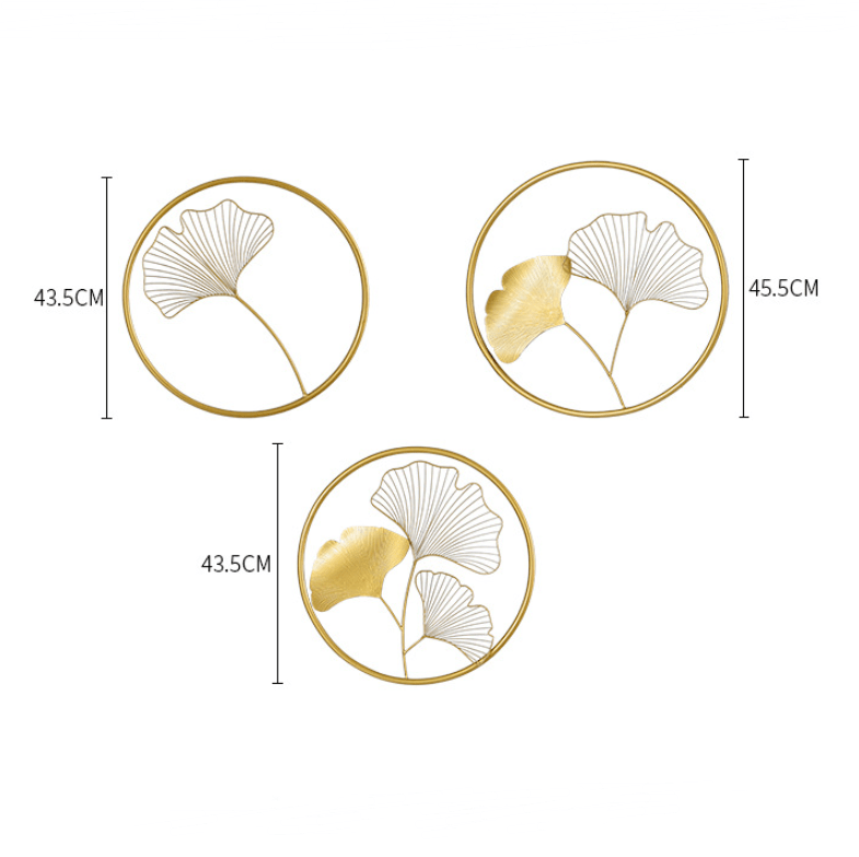 High Quality 3d Gold Ginkgo Leaf Metal Home Wall Art Hanging Decoration