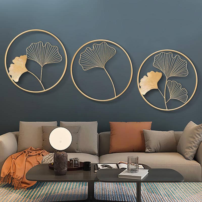 High Quality 3d Gold Ginkgo Leaf Metal Home Wall Art Hanging Decoration