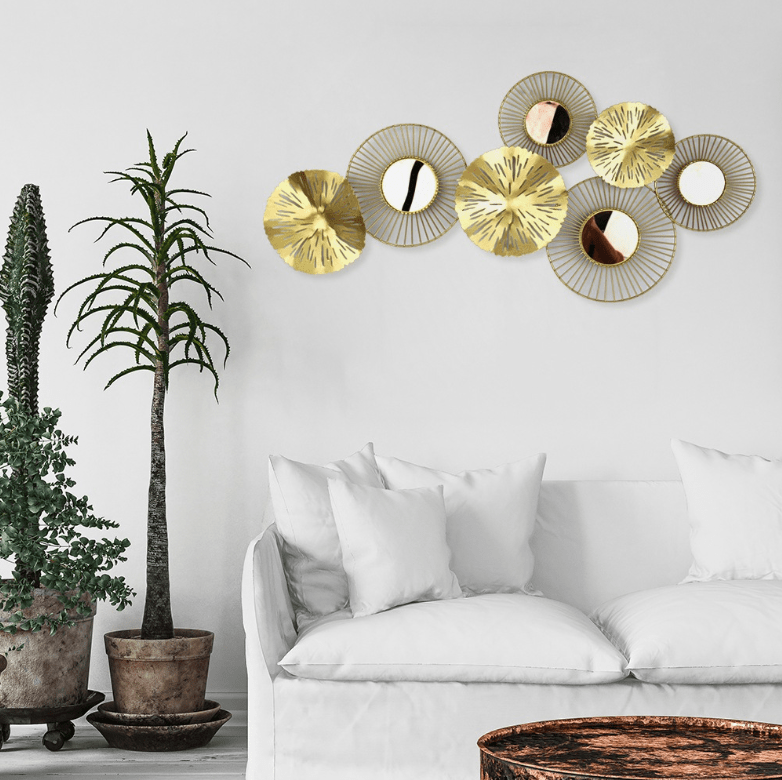 Industrial Style Gold Metal Wall Hanging Art Mirror for Home Decoration