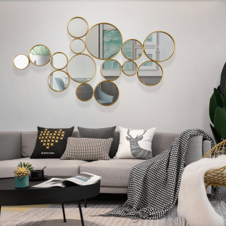 Metal Mirror Wall Hanging for Living Room, 3D Modern Mirror Wall Decoration
