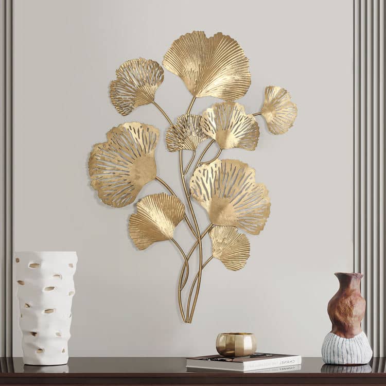 3D Golden Ginkgo Leaf Design Metal Wall Art Hanging Decorations for Home