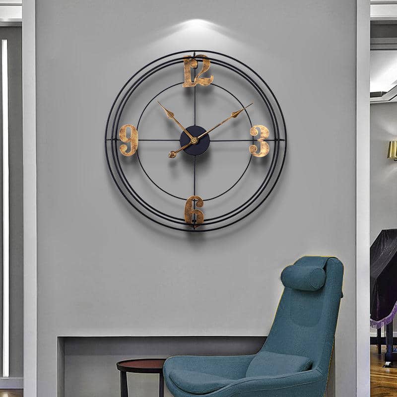Nordic Simple Home Decorative Black Metal Wire Digital Silent Wall Clock