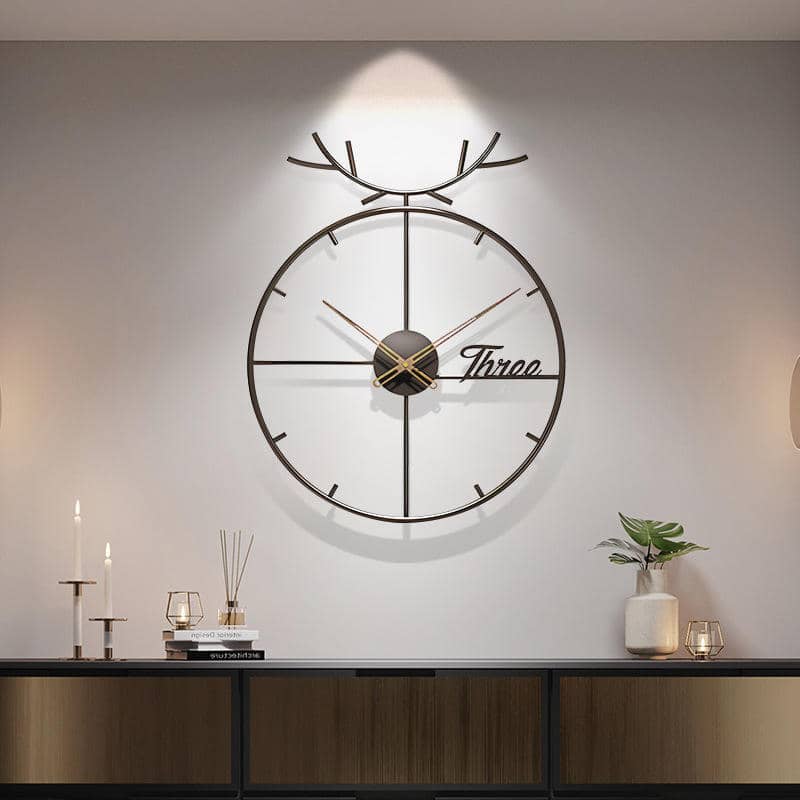 Nordic Deer Head Wholesale Round Metal Minimalism Modern Wall Clock for Sale