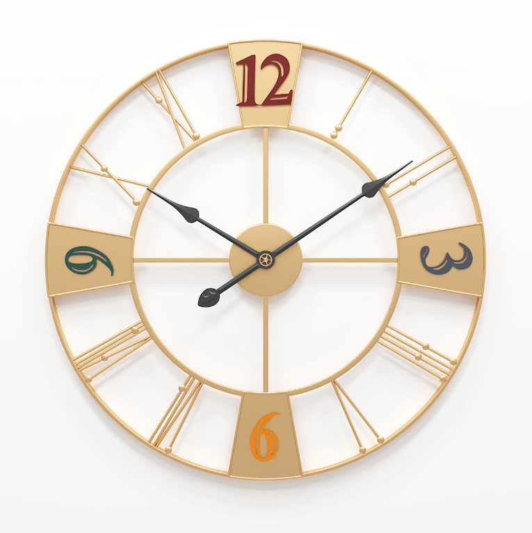 Hot Selling Modern Silent Battery Operated Gold Metal Digital Wall Clock