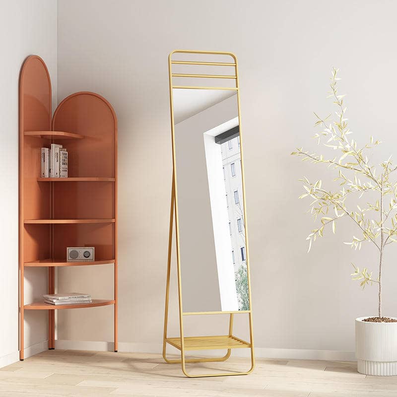 Iron Frame Free Standing Full Length Floor Dressing Mirror with Storage Shelf