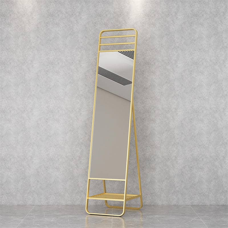 Iron Frame Free Standing Full Length Floor Dressing Mirror with Storage Shelf