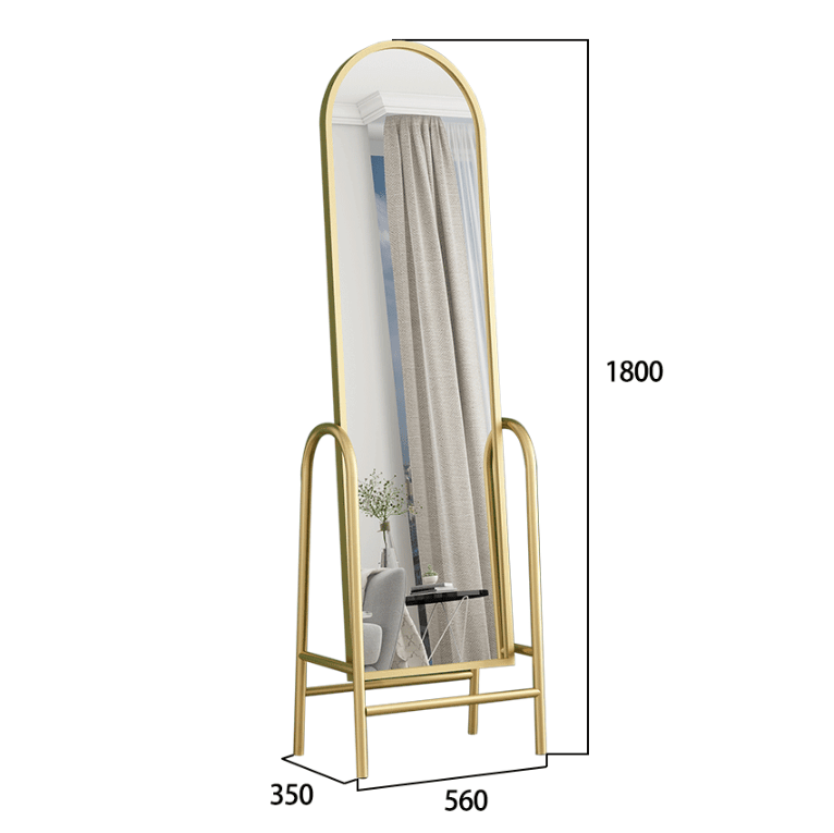 Home Decorative Gold Metal Frame Full Length Floor Standing Dressing Mirror