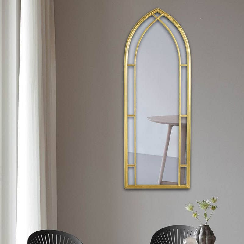 Home Decoration Golden Metal Frame Arched Full Length Floor Dressing Mirror
