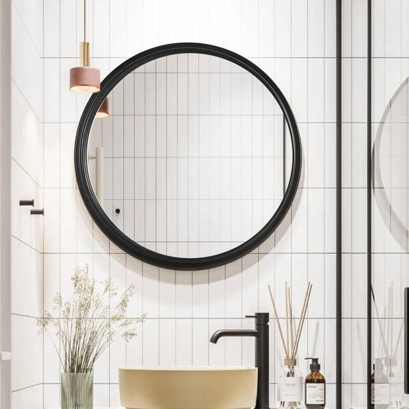 Simple Round Black Metal Bathroom Decoration Wall Mounted Vanity Mirror