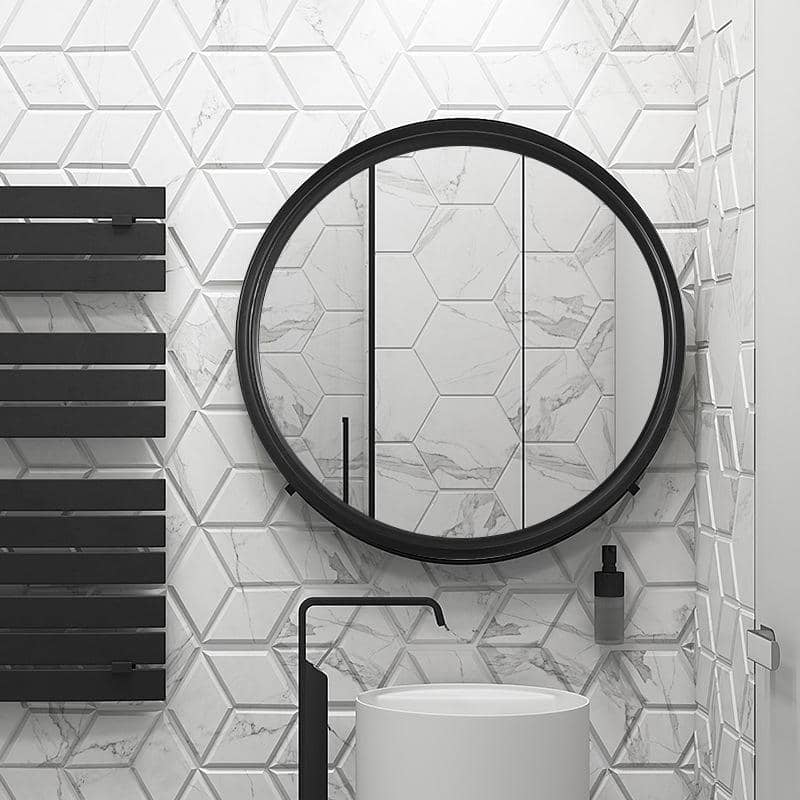 Simple Round Black Metal Bathroom Decoration Wall Mounted Vanity Mirror