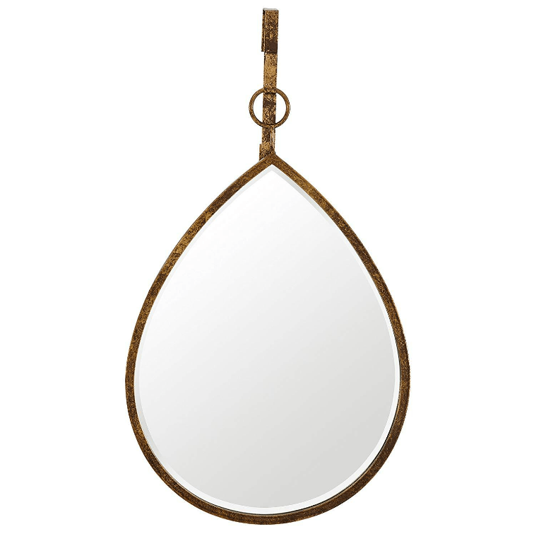 Tear Drop Shaped Vintage Gold Hotel Decorative Wall Mounted Makeup Mirror