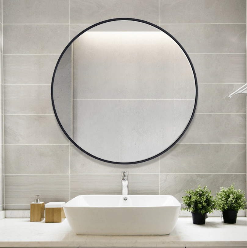 Customized Hotel Decorative Round Black Matte Metal Bathroom Wall Mirror