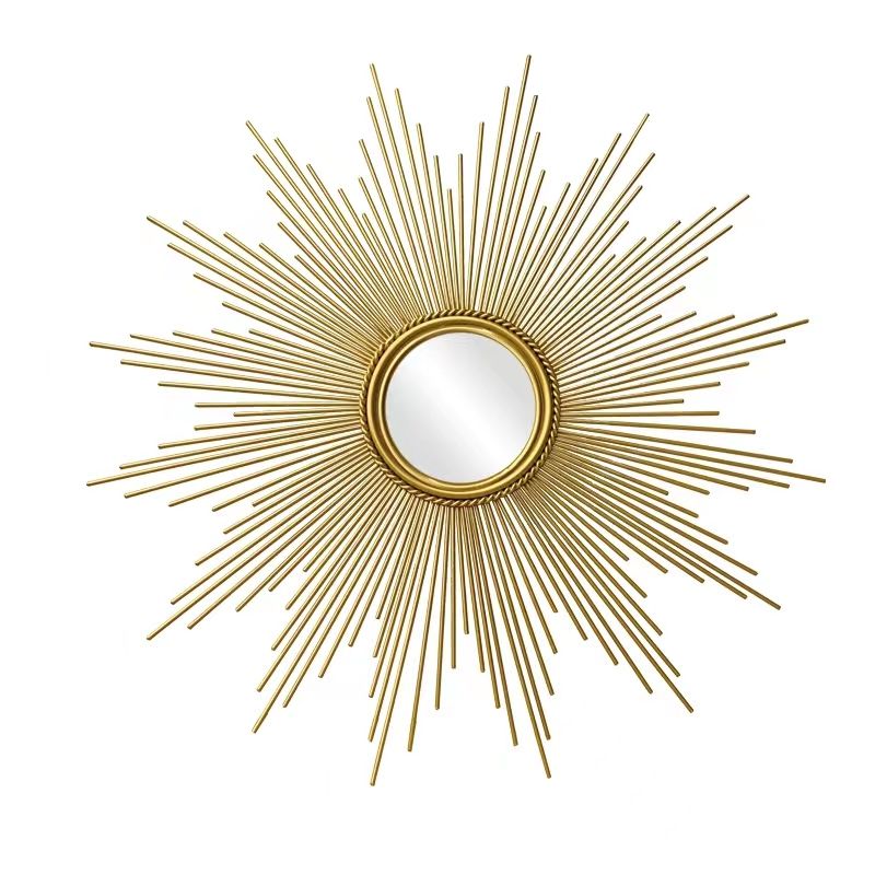 Hot Selling Home Decorative Golden Round Sunburst Metal Wall Mirror