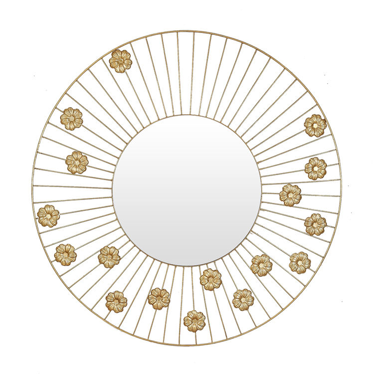 Wholesale Gold Metal Round Decorative Wall Mounted Mirror for Entryway