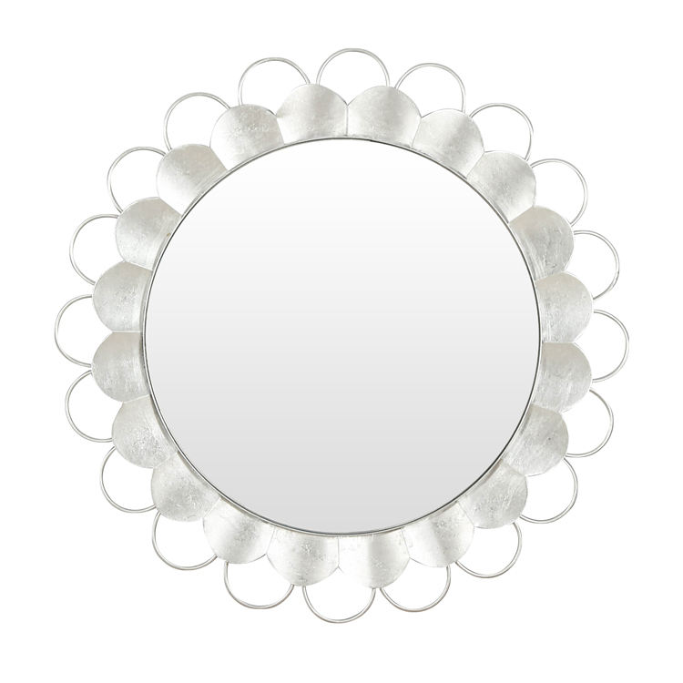 Silvery Flower Modern Luxurious Hanging Metal Wall Decorative Mirror