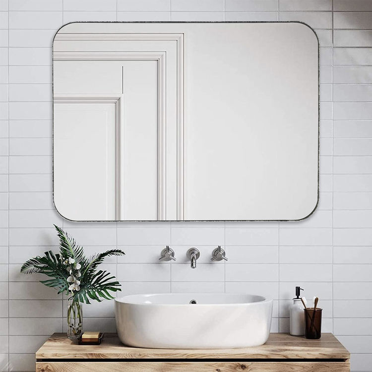 Large Size Round Corner Rustic Design Metal Frame Bathroom Wall Mirror