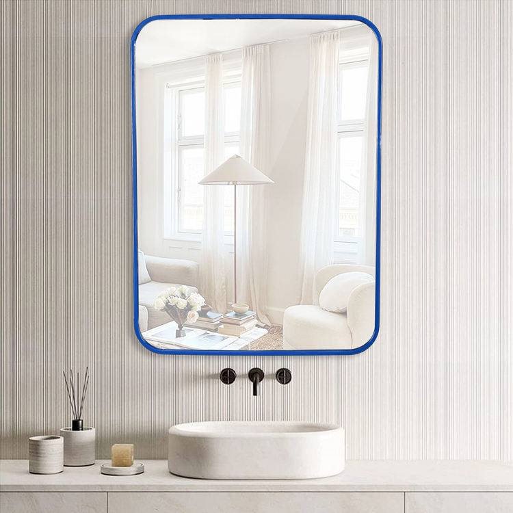 Round Corner Metal Frame Rectangular Bathroom Wall Decorative Vanity Mirror