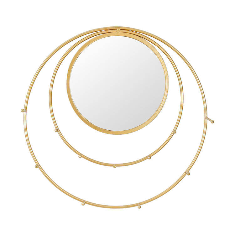 Home Decorative New Design Golden Round Metal Wall Mirror with Hanging Hook